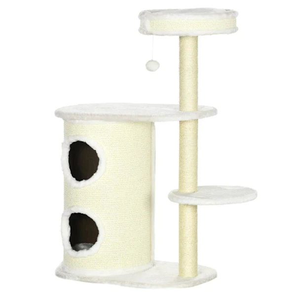 Rootz skrapstolpe - med skrapfat - 1 kattsäng och kattleksak - off-white - 59 cm x 35 cm x 100 cm