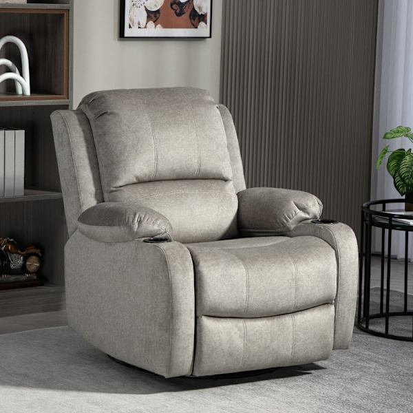 Rootz Relaxation Chair TV Lænestol - Liggende sæde - Drejelig Rocker - Læderlignende stof - Kopholder - Brun - 87cm x 162cm x 102cm