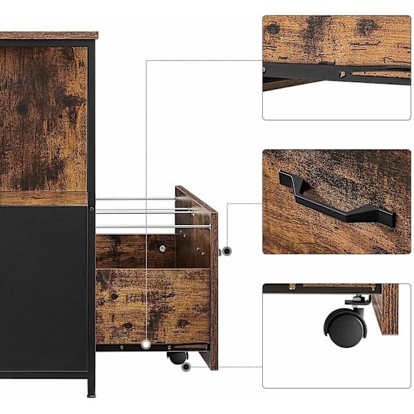Rootz Arkivskab - Kontorskab - 1 Skuffe - Åbne rum - Skænk - Forarbejdet træ - Metal - Industriel - Brun - Sort - 82 x 40 x 75 cm