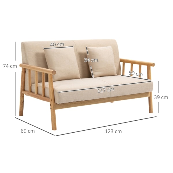 Rootz 2-sits soffa - Kompakt soffa - Loveseat - Tyg i linnelook - Upp till 200 kg Kapacitet - Optimal komfort - Tidlös Charm - 123L x 69W x 74H cm