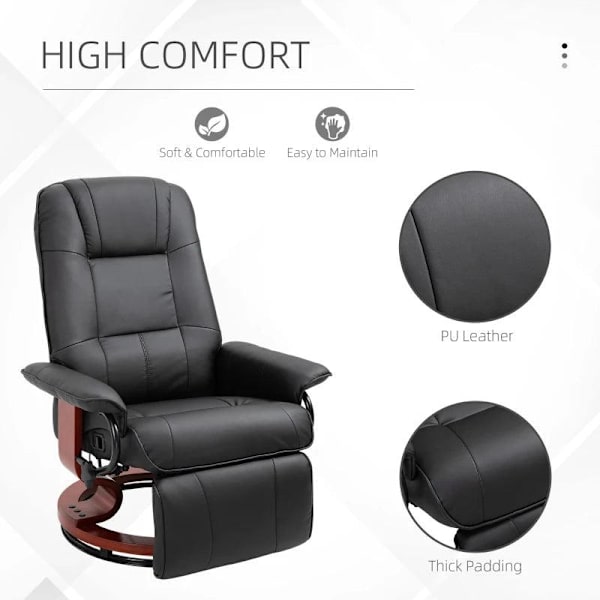 Rootz Relax stol - Solstol - Konstläder - Fotstöd - Vridbar - Tiltbar - Trä - 78 x 87 x 100 cm - Svart - Brun