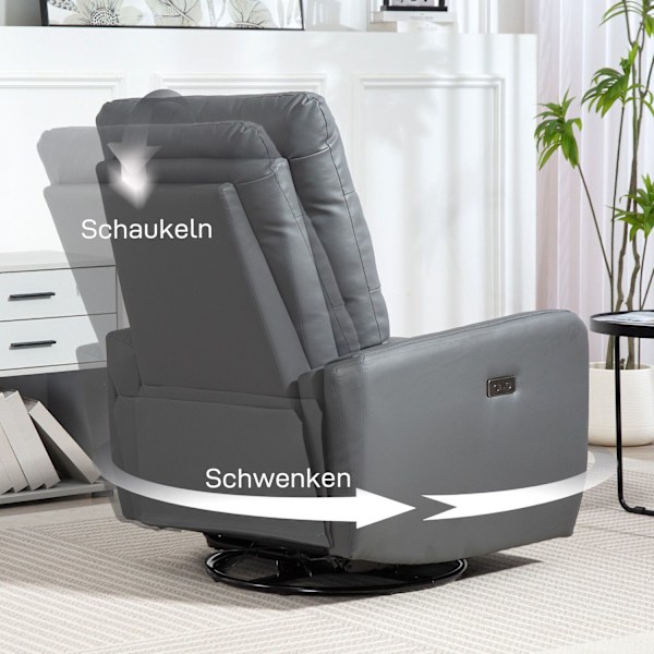 ROOTZ Relaxation lænestol - polstringstol med liggende funktion - hvilestol - USB -porte - grå - 79x89.5x104cm