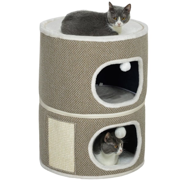 Rootz 3 Tier Cat Barrel With Cushion - Cat House - Cat Tower - Förbättra komforten - Ø51cm x 69 cm, brunvit