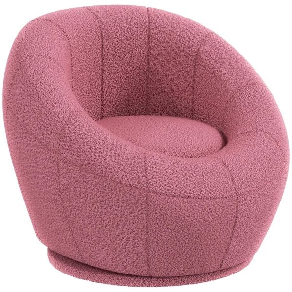 Rootz enkelsoffor - Accentstol - Rund design - Plysch snurrstol - Modern Charm - Massiv träram - Rosa - 60L x 56W x 48H cm