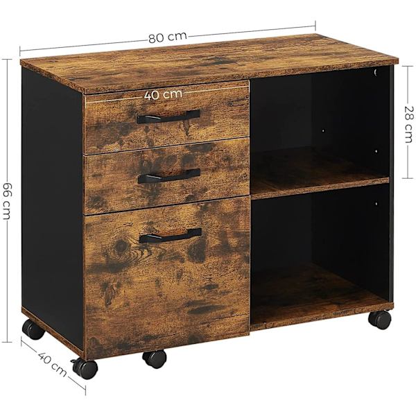 Rootz Arkivskab - Rullebeholder - Skuffeskab - På hjul - Opbevaringsrum - Industrielt - Brun - Sort - Forarbejdet træ - Metal - 80 x 40 x 66 cm