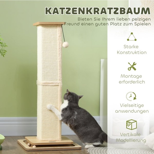 Rootz Cat kradsestolpe - Playrail kattelegetøj - Sisal Scratcher - MDF base - 39,5 cm x 39,5 cm x 87 cm