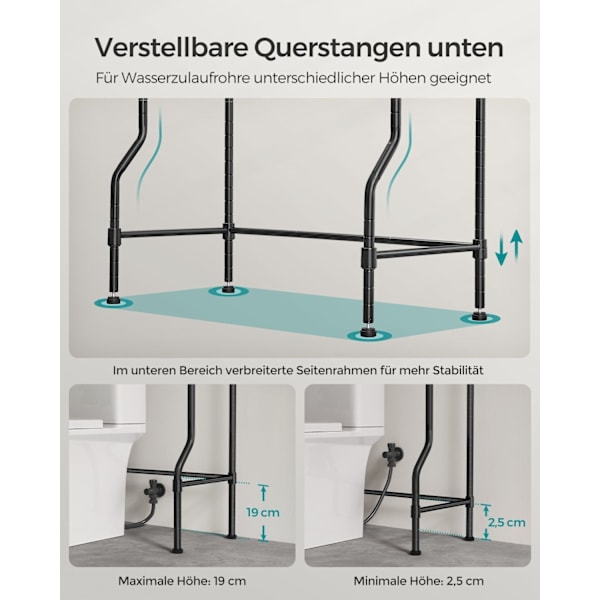 Rootz Metal Toaletthylla - Badrumsarrangör - Förvaringsställ - Robust konstruktion - Platssparande - Enkel montering - 30cm x 63cm x 176cm