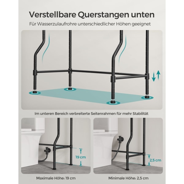 Rootz Metal toilethylde - Organizer til badeværelset - Opbevaringsstativ - Robust konstruktion - Pladsbesparende - Nem montering - 30 cm x 63 cm x 176
