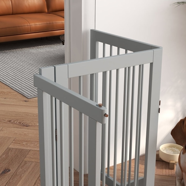 Rootz Pet Gate ovella - Koiran turvaportti - Taitettava koiran este - Massiivinen mänty - Vapaasti seisova - 220 cm x 36 cm x 91 cm