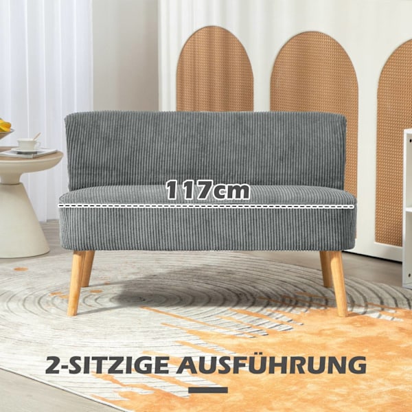 Rootz 2 -sædet polstret sofa - Loveseat - Compact Couch - Komfortabel polstring - 117 x 56,5 x 77 cm - Grå