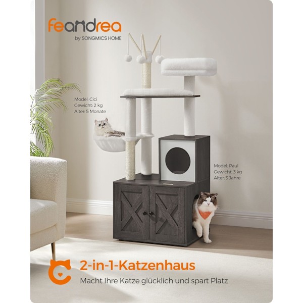 Rootz 2 i 1 kat-kradsestolpe - Cat Tree Tower - Spånplade - Plys - Sisal - 57,5 ​​cm x 50 cm x 151 cm - Tågegrå - 18,4 kg
