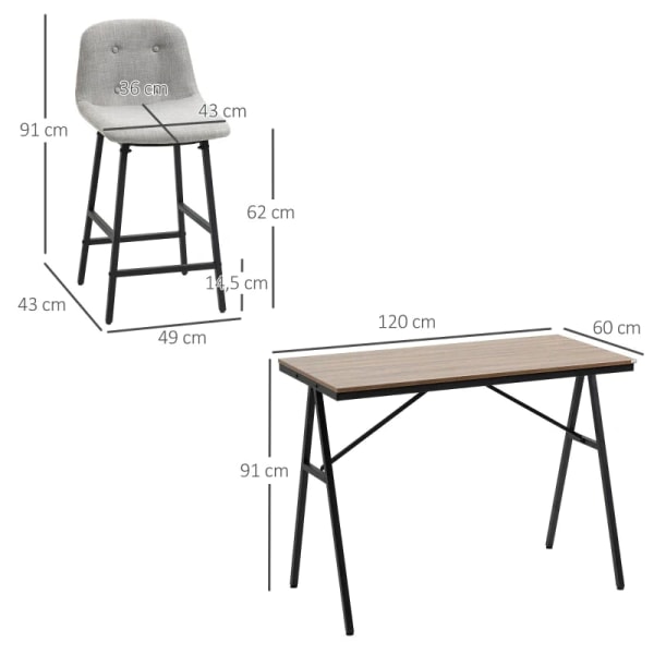 Rootz Barbord - Barstole i industrielt design - Knapsyning - Imiteret linned - Spånplade - Grå + Sort - 120cm x 60cm x 91cm