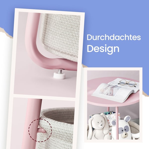 Rootz Round sofabord - Lille bord - sidebord - Rumbesparende design - 45 cm x 50 cm - lyserød, brun