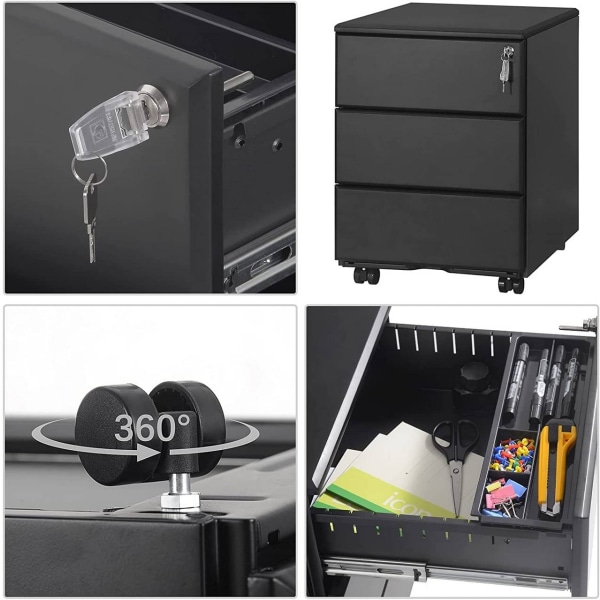 Rootz Roll Container Arkivskåp - Mobilt arkivskåp - Office Storage Organizer - Förmonterad - Säkert låssystem - Gott förvaringsutrymme - Stål - 52,4 c