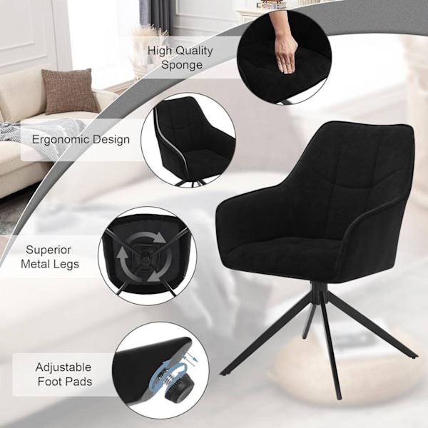 Rootz Swivel Dining Chair Set Bekväm vadderad - Chenille Manchester - 360° rotation - Ergonomisk design - 58cm x 86cm x 63,5cm