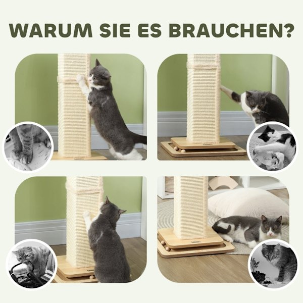 Rootz Cat kradsestolpe - Playrail kattelegetøj - Sisal Scratcher - MDF base - 39,5 cm x 39,5 cm x 87 cm