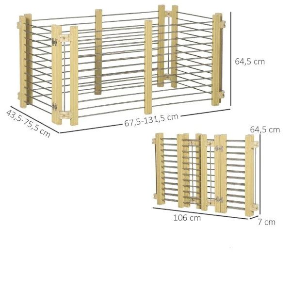 Rootz Pet lekhage - Djur lekhage - Valp lekhage - Storlek Justerbar - Trä-plast komposit/rostfritt stål - Naturligt trä - 67,5-131,5L x 43,5-75,5W x 6