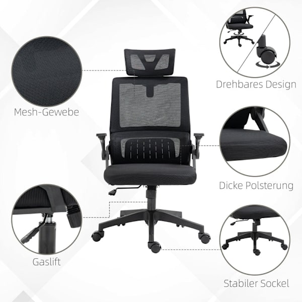 Rootz Vinsetto kontorstol - Ergonomisk stol - Justerbar stol - Lændestøtte - Vippefunktion - 58cm x 61cm x 102-119cm