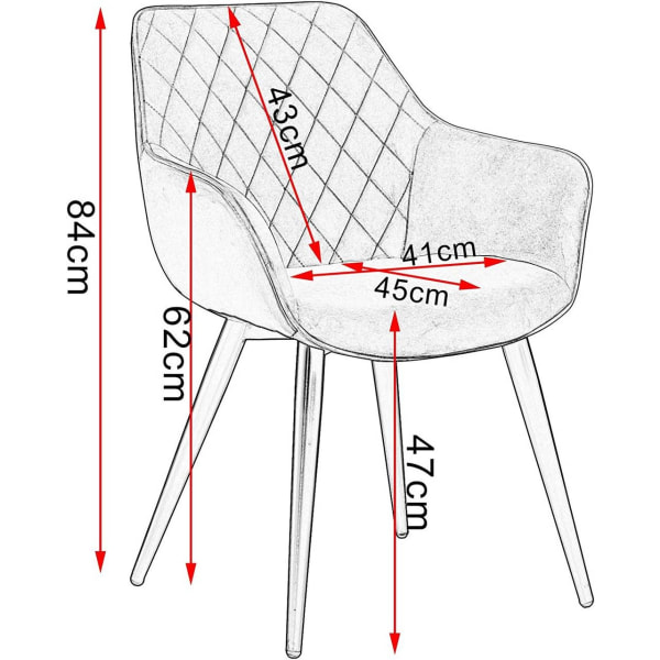 Rootz Set med 6 sammetsmatsalsstolar - Stoppade stolar - Bekväma sittplatser - Högdensitetsskum - Slitstarka metallben - Justerbara fotkuddar - 84cm x