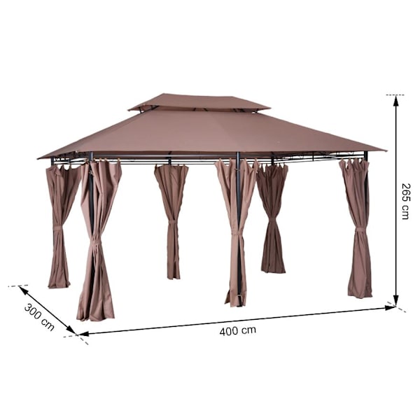 Rootz Havepavillon - Festtelt - Havetelt - Baldakin - Sidevægge - Stål - Kaffe - 4 x 3 m