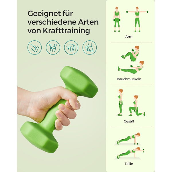 Rootz Set med 2 gröna hantlar - Vikter i gjutjärn - Neoprenbelagd - 16 cm x 8 cm - 2 kg par