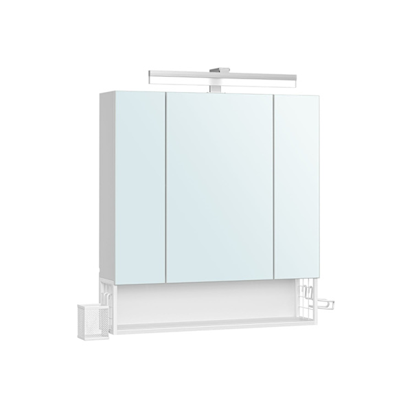 Rootz Badeværelsesskab - Opbevaringsenhed - Organizer - Spånplade - MDF - Metal - Glasspejl - 16,5 cm x 70 cm x 75 cm - Cloud White - 20 kg Kapacitet