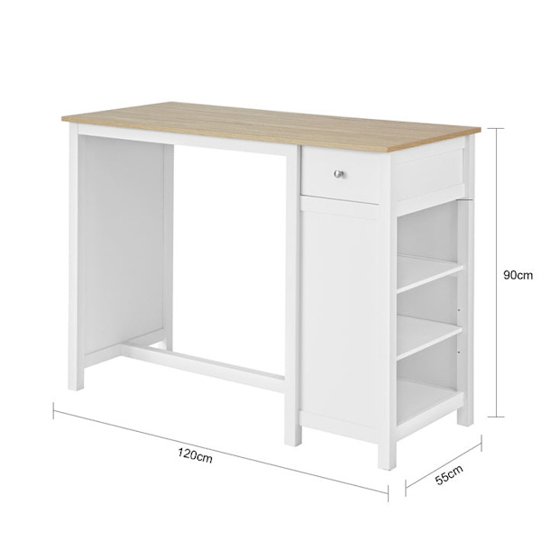 Rootz Köksbänk Frukostbar - Bistro Island - Förvaringshyllor - Främre/Bakre låda - PB och MDF - 120x90x55cm - Vit - SoBuy Pall kompatibel