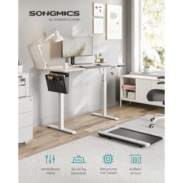 Rootz elektrisk stående skrivebord - Justerbart skrivebord - Sit Stand Skrivebord - Spånplade stålramme - Ikke-vævet stof - 60 cm x 140 cm x (72-120)