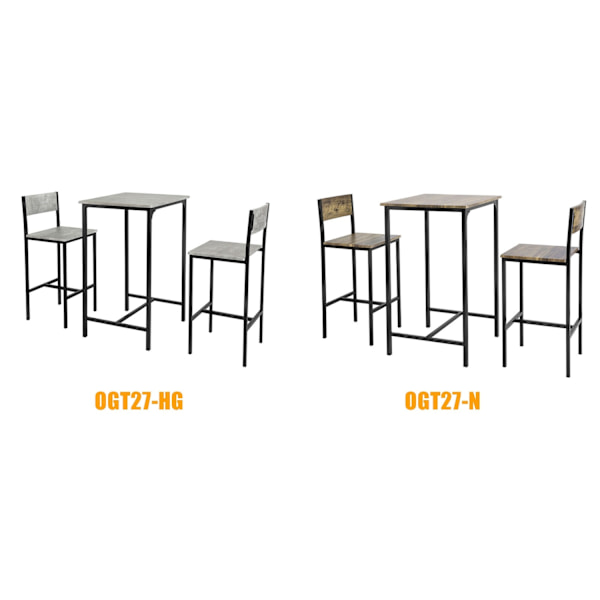 Rootz 3-delade barbordsset - Barstolar - Matsalsset - MDF bordsskiva - Robust metallstomme - Idealisk för kök och trädgård - 60 cm x 97 cm x 60 cm - G