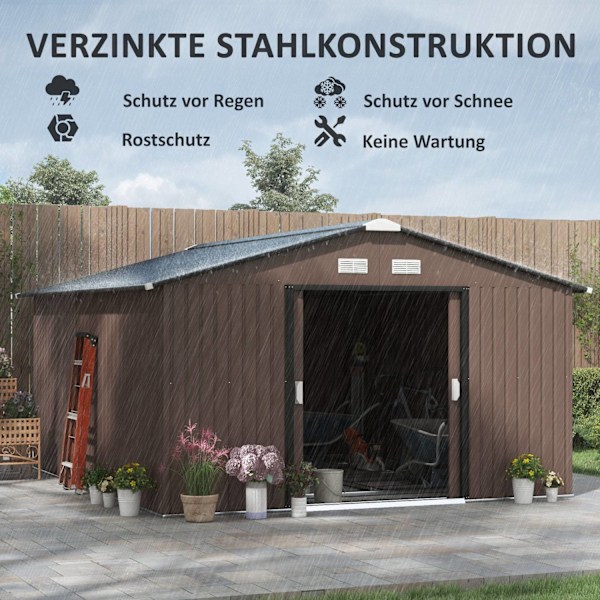 Rootz Tool Shed - Weatherwast Garden Shed - Steel Storage - Ventilated - 340cm x 386 cm x 200 cm