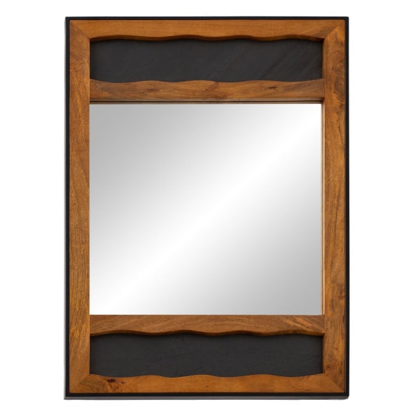 Rootz Modern Wall Mirror - Rektangulært spejl - Træramme - Metalramme - Bølgemønster - 72cm x 102cm x 3cm