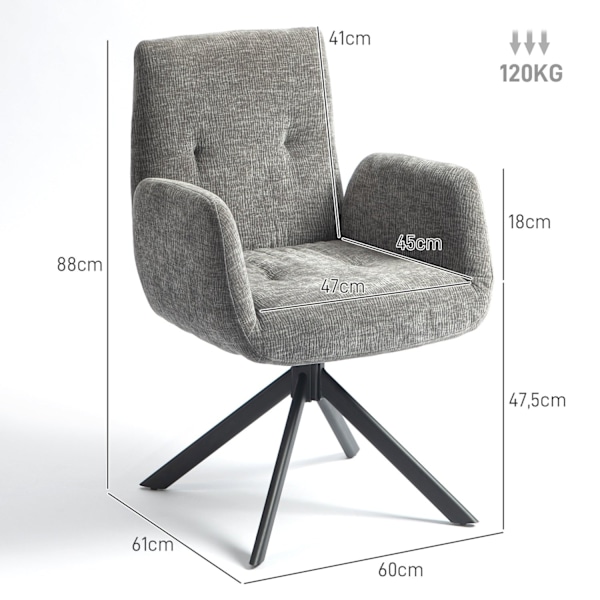 Rootz klädda accentstol - svängbar fåtölj - Modern loungestol - 360 ° rotation - 60 cm x 61 cm x 88 cm - bekväm grå design