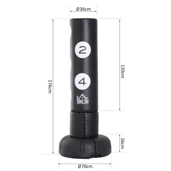 Rootz Stående Boksesæk - Boksesæk - Stander - Vinylpude - Boxing Partner - Sort - B70 x D70 x H176 cm