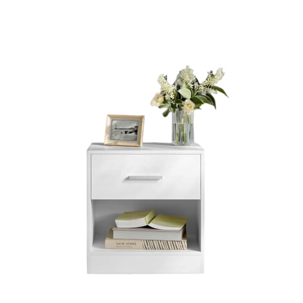 Rootz Bedside Table - Side Bord - Natbord - Med skuffe til ekstra opbevaring - Hvid - 28 cm x 39 cm x 41 cm