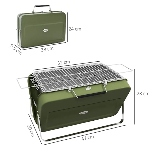 Rootz Kulgrill - Grillstativ - Kulbakke - Askebakke - Metalhus - Metal - Rustfrit stål - Grøn - 47L x 30W x 28H cm