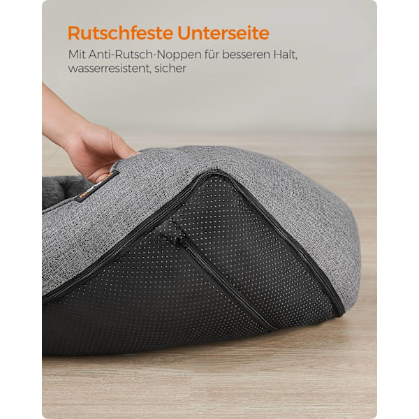 Rootz lysegrå hundeseng - kæledyrsseng - polstret måtte - imiteret linned - plys - PP polstring - skridsikkert stof - 60 cm x 50 cm x 21 cm