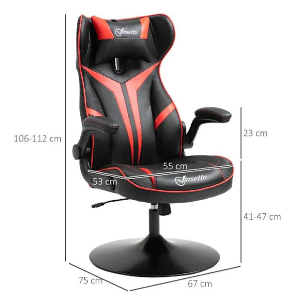 Rootz Gaming Chair - Ergonomisk Computerstol - Drejestol - Med Vippefunktion - Sort/Rød - 67 x 75 x 106-112 cm