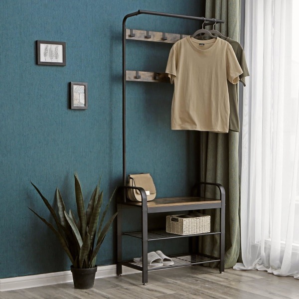 Rootz stående garderobshylla med klädhängare - Skohylla och bänk