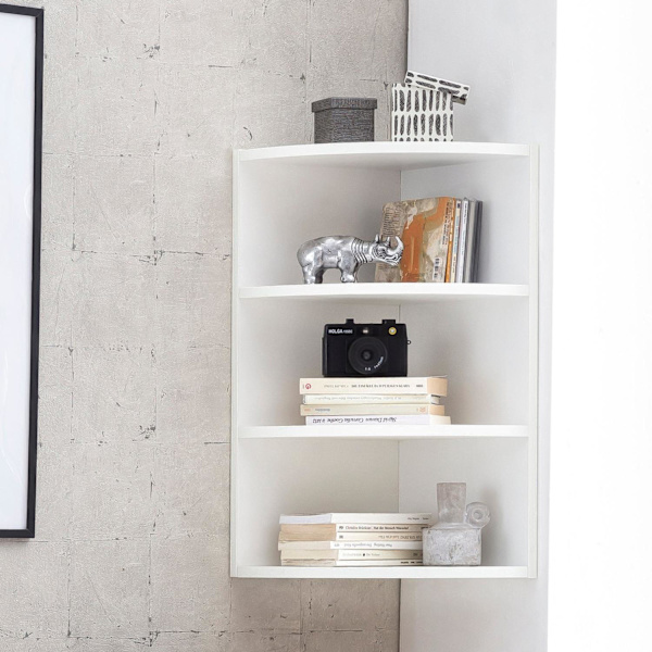 Rootz hjørnehylde hvid 30 x 60 x 30 cm WL5.843 væghylde i træ hjørne hængehylde - Træhylde til væggen Høj - Fritsvævende væghylde - Design dekorativ h
