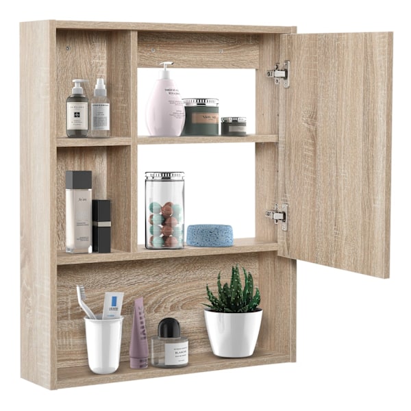 Rootz Wall Mirror Cabinet - Badrumsförvaring - Hängskåp - Extra förvaring - Brun finish - 60L x 15W x 76H cm