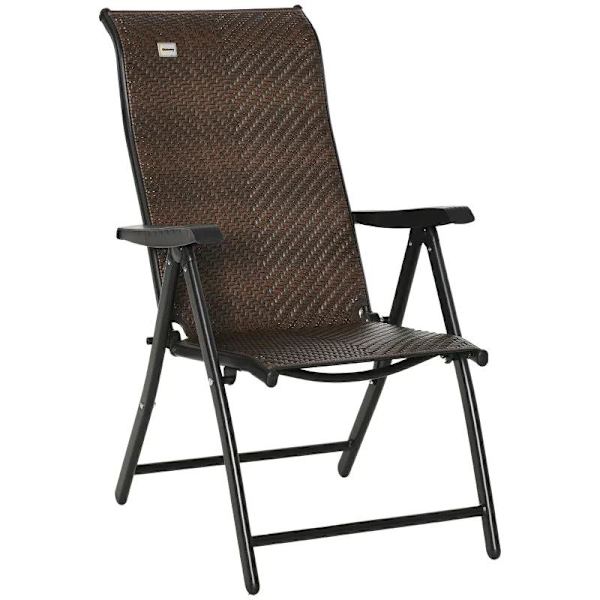 Rootz Solstol - Fällbar Loungestol - Rottingstol - PE Rotting - Stål - Brun + Svart - 58L x 71W x 111H cm