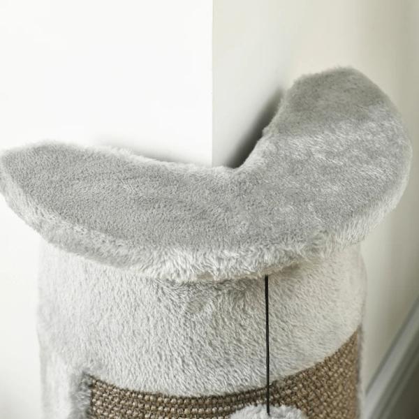 Rootz Cat-kradsestolpe - Inklusiv 2 bolde - Overdækket plys - Legebolde - Blødt plys - Spånplade - Hjørnevægge - Grå - 34L x 25,5W x 58H cm