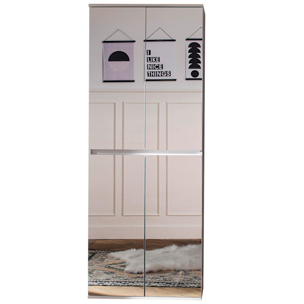 Rootz Mirror Wardrobe - Reflective Closet - Storage Cabinet - Mirrored Armoire - Dressing Unit - Storage Unit - Clothing Organizer - White Melamine -