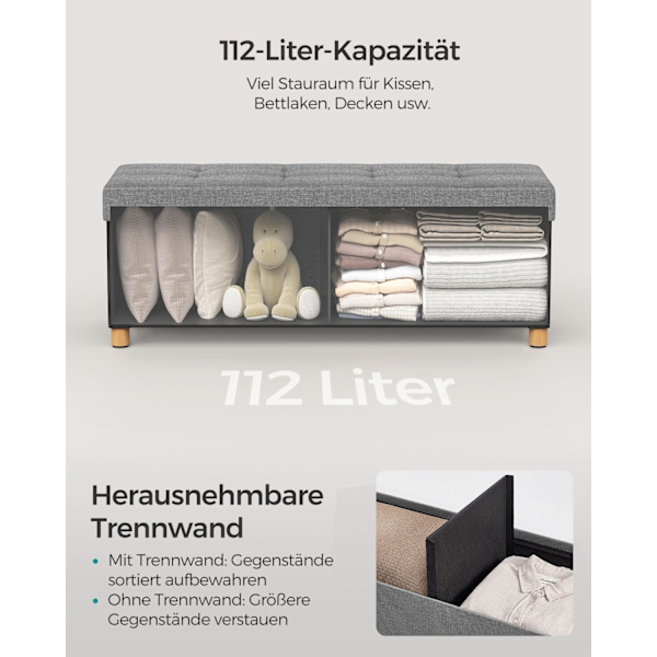 Rootz sædekiste - Opbevaringsbænk - Ottoman - Linnedstof - 38cm x 110cm x 40cm - Skumpolstring - MDF - 112L Kapacitet