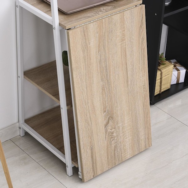 Rootz Desk - Foldable Desk - Bookcase - 4 Levels - Computer Desk - Processed Wood - Metal - White - Oak