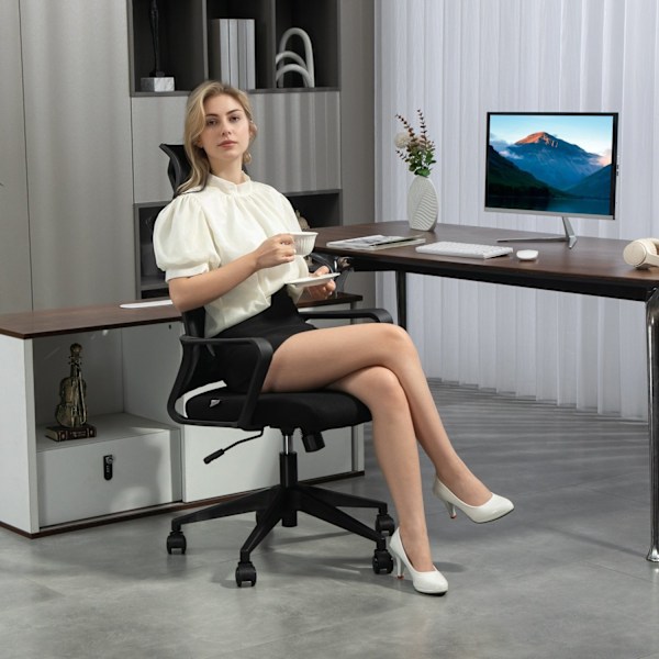 Rootz Justerbar kontorstol - skrivebordsstol - drejestol - Halsstøtte - sort - 60 cm x 64 cm x 102-112cm