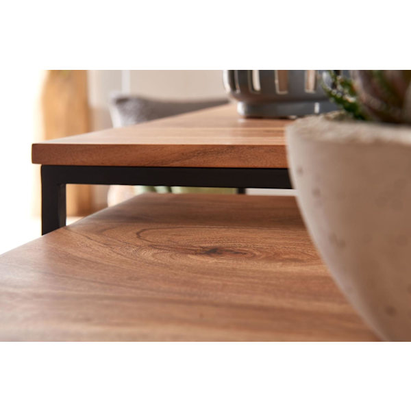 Rootz stuebord sæt af 2 akacie massivt træ - metal sidebord kantet - Design sofabord med metal ben Sofabord - 2-delt dækkeserviet indskudsbord