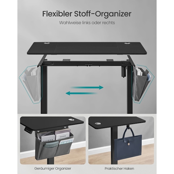 Rootz sähköinen seisomapöytä - istumapöytä - säädettävä pöytä - teräsrunko - 60 cm x 110 cm x (72-120 cm) - muste musta - 20,7 kg
