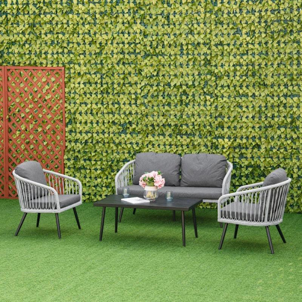 Rootz Udendørs møbelsæt - Havemøbelsæt - 4-delt terrassesofasæt i rattan - Med 2 enkelt polstrede sofaer - 1 Loveseat og 1 sofabord - Grå
