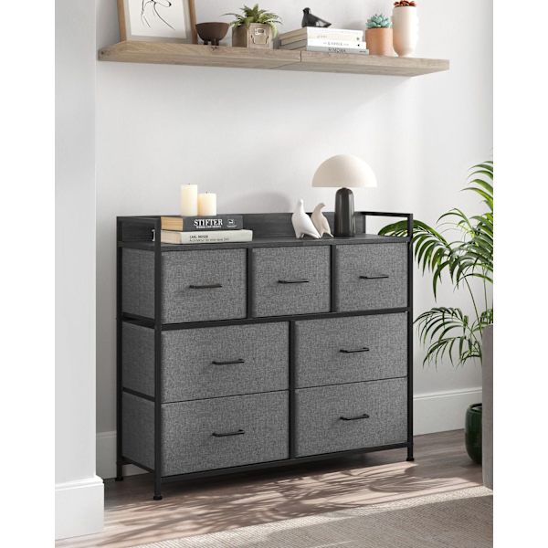 Rootz kommode med 3 skuffer - Opbevaringsskab - Grå sort trækorn - Spånplade Stål Non-Woven stof - Store skuffer - 28,5 cm x 98 cm x 85 cm - 12,8 kg V